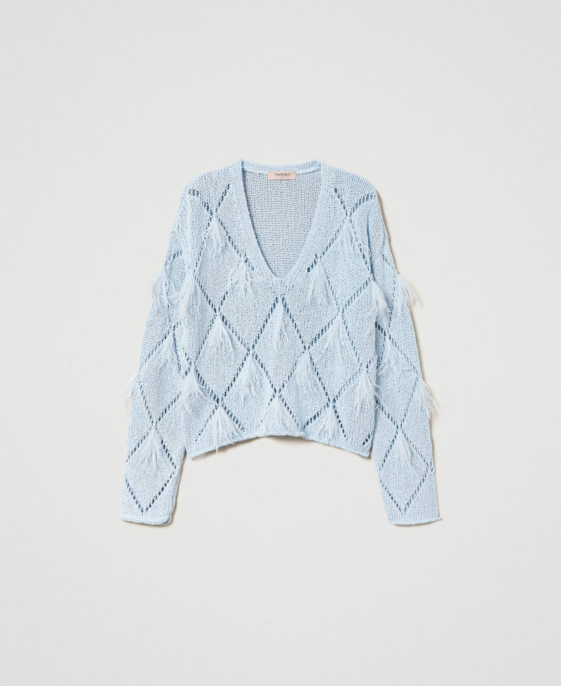 Maglia a losanghe con piume Azzurro "Blue Tear" Donna 241TP3482_11307_0S
