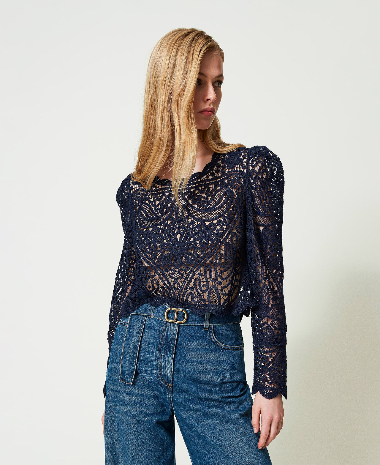 Maglia crochet effetto pizzo Midnight Blu Donna 241TP3490_00305_01