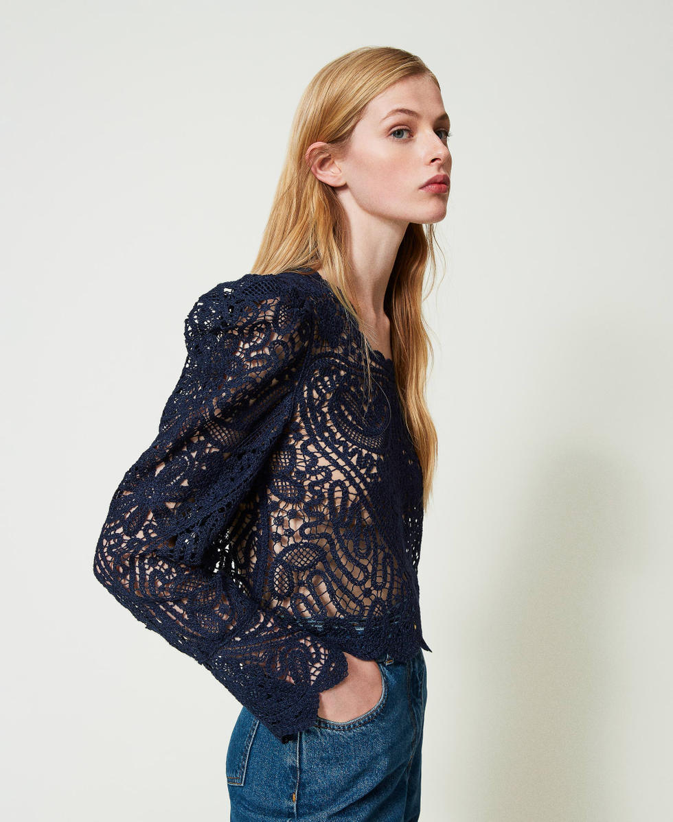 Pull crochet effet dentelle Midnight Bleu Femme 241TP3490_00305_02