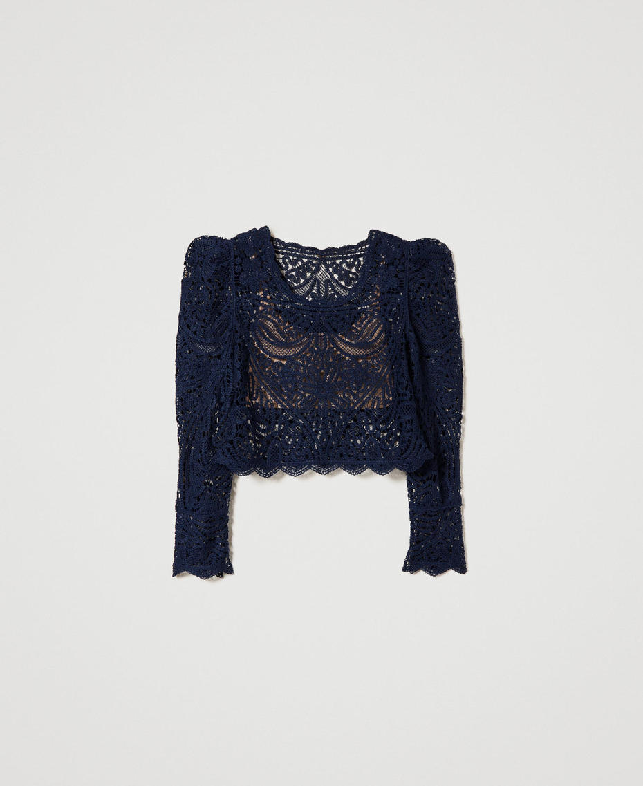 Lace-like crochet jumper Midnight Blue Woman 241TP3490-0S