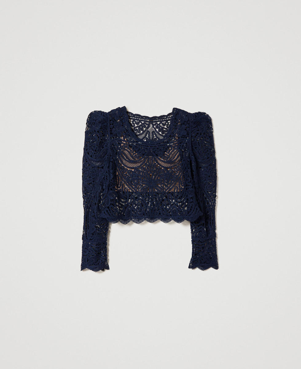 Pull crochet effet dentelle Midnight Bleu Femme 241TP3490_00305_S0