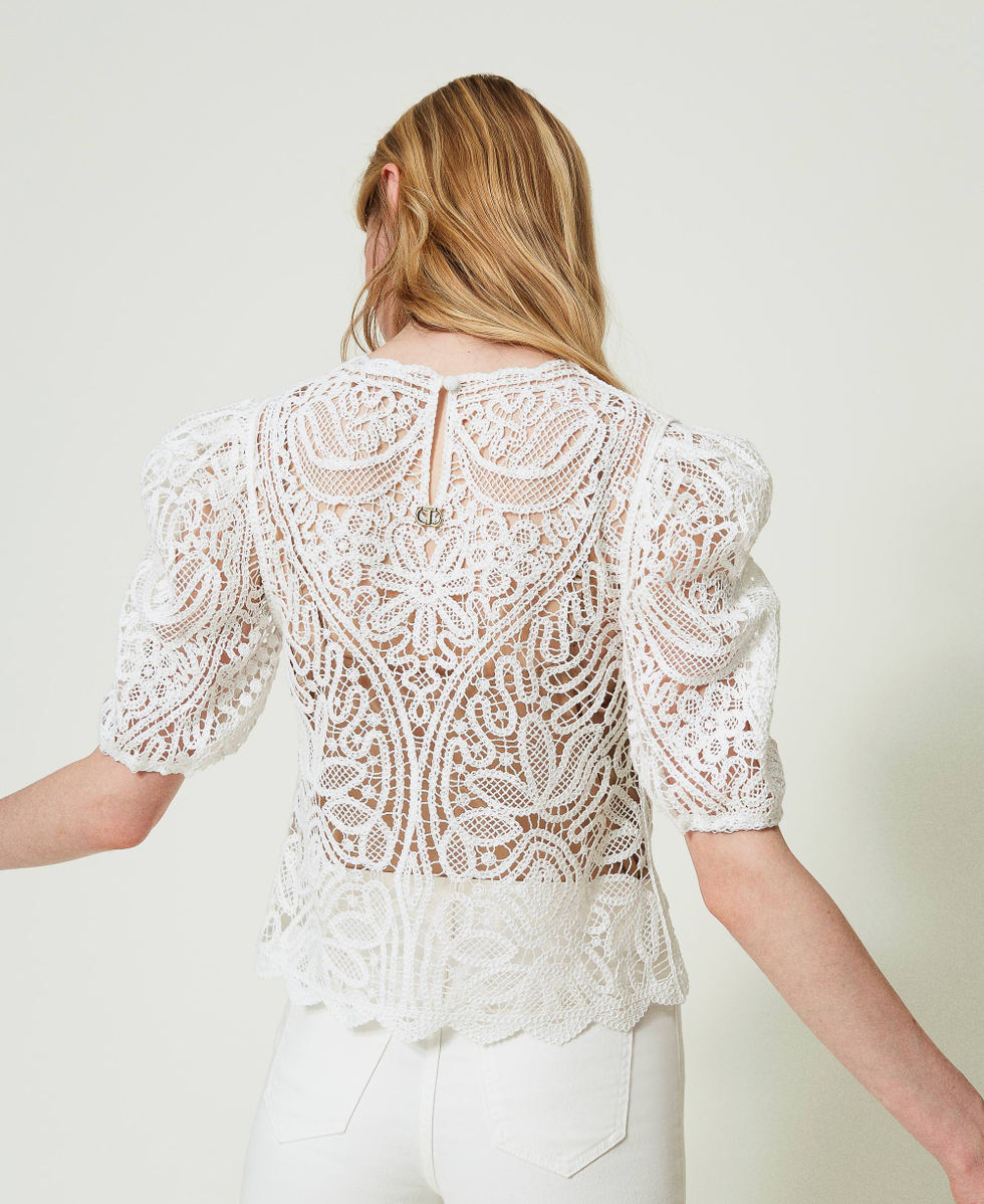 Jersey de ganchillo efecto encaje con mangas globo Mujer Blanco TWINSET Milano