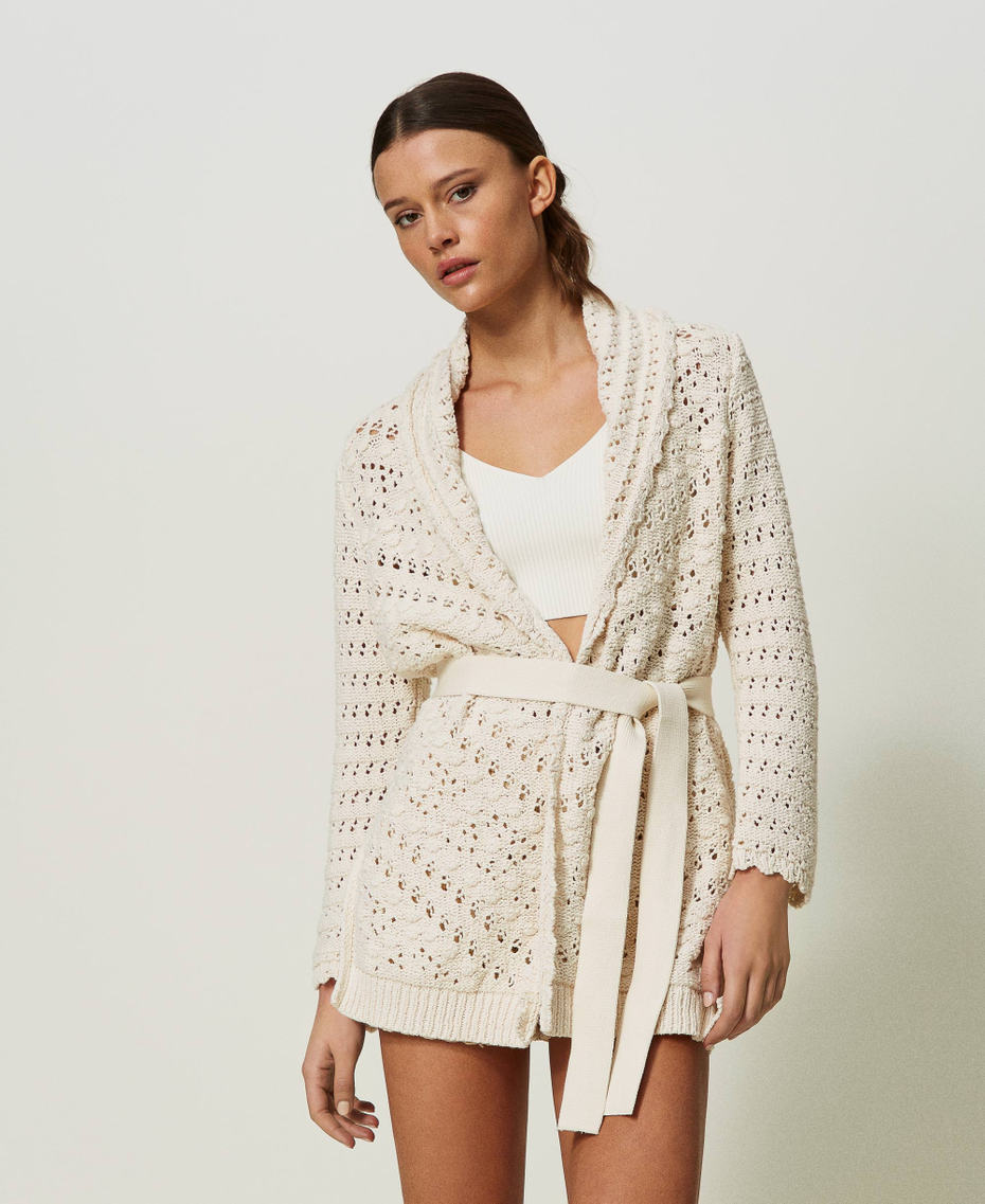 Openwork cardigan with belt