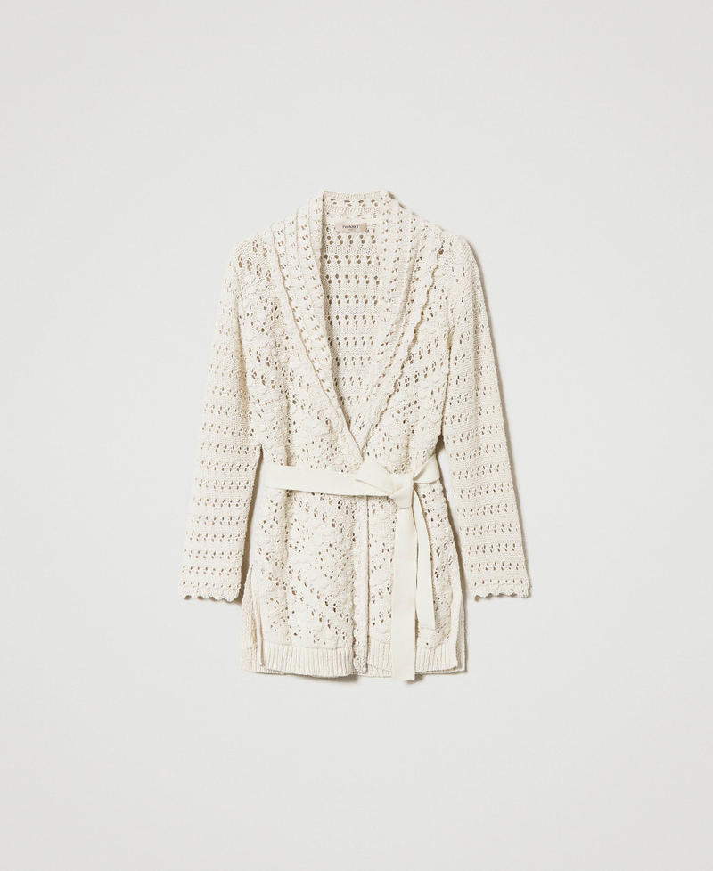 Openwork cardigan with belt White Snow Woman 241TP3501-0S