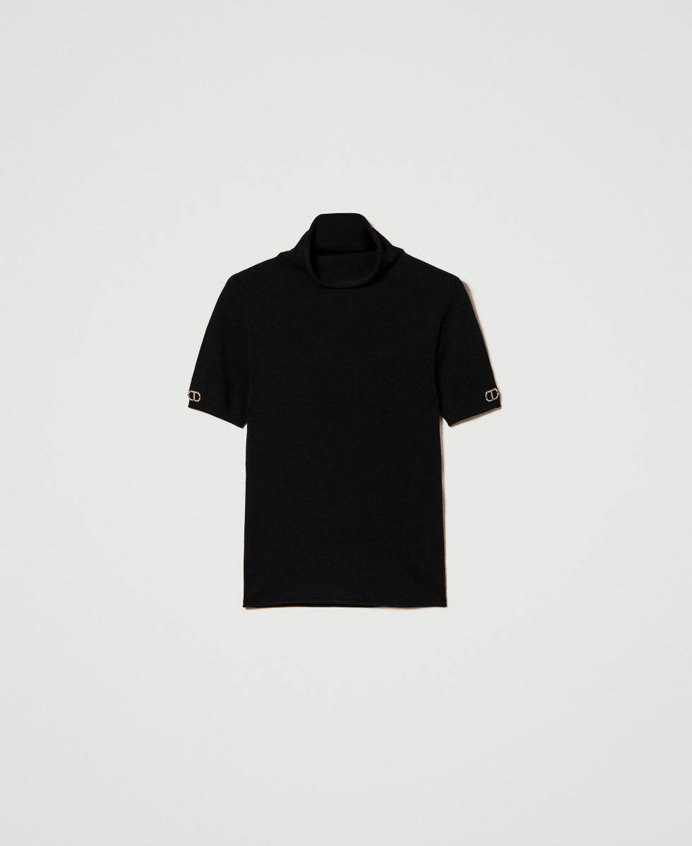 Pull col montant &agrave; manches courtes Noir Femme 241TP3510_00006_S0