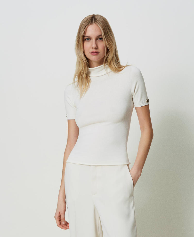 Kurz&auml;rmliger Stehkragenpullover Wei&szlig; Schnee Frau 241TP3510_00282_01