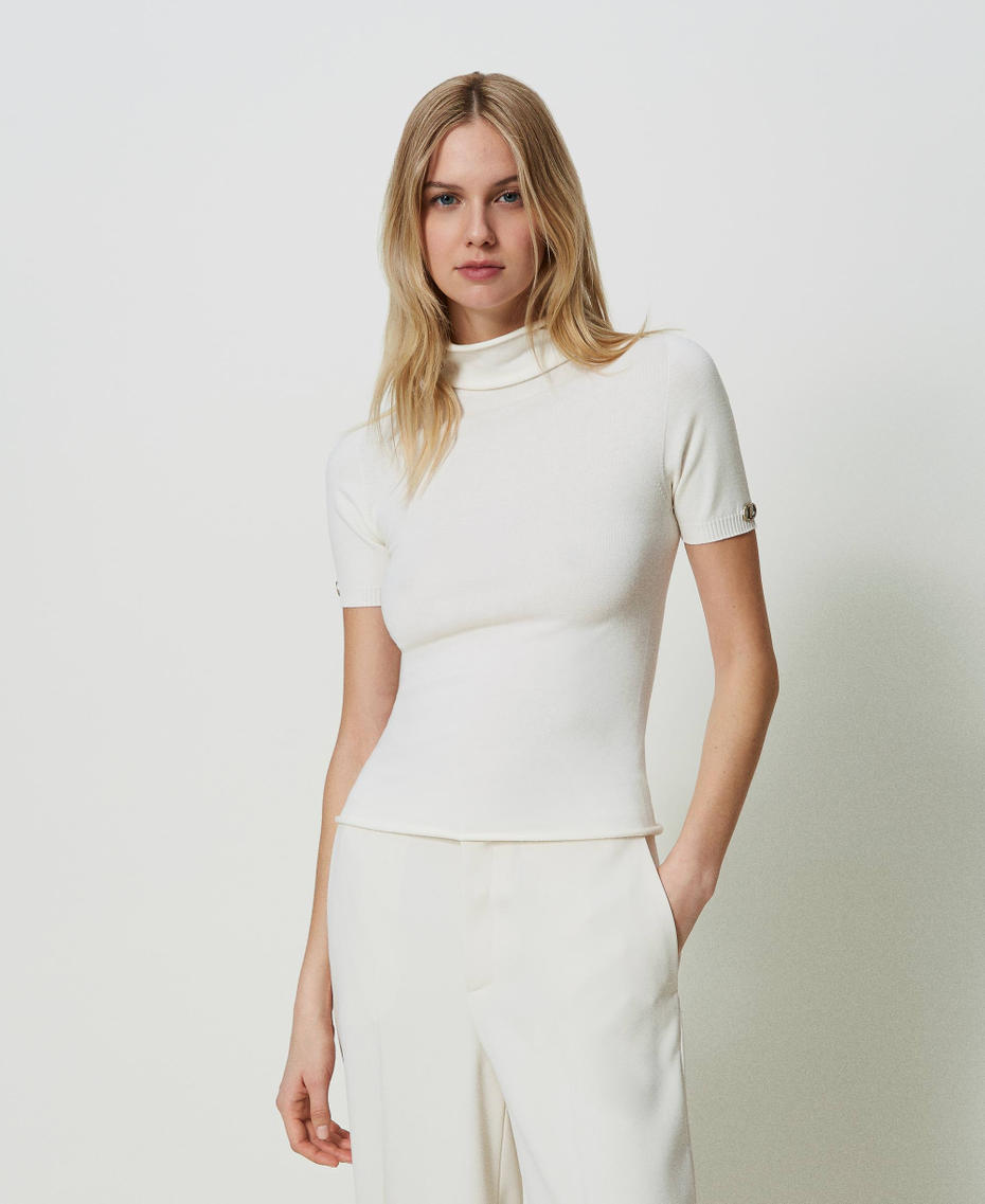 Kurz&auml;rmliger Stehkragenpullover Wei&szlig; Schnee Frau 241TP3510_00282_01