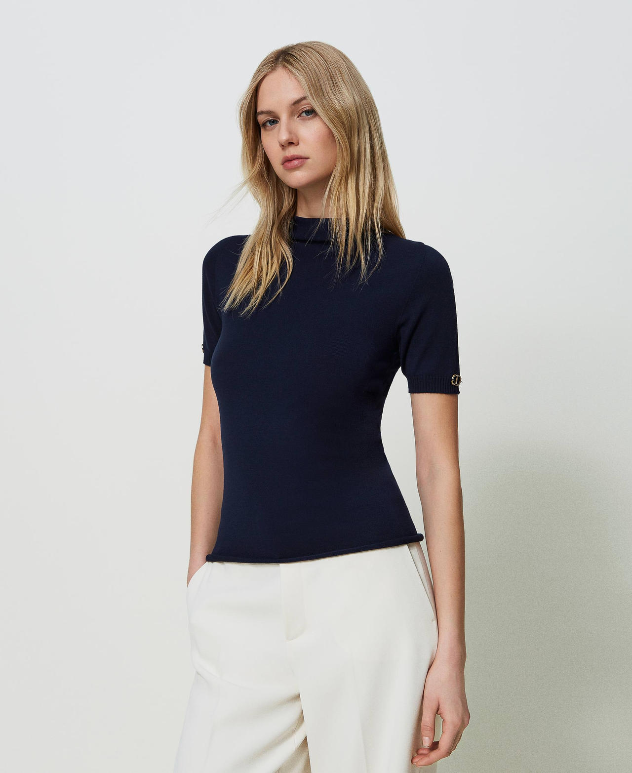 4161 Ecru Colour Block Turtleneck Jumper