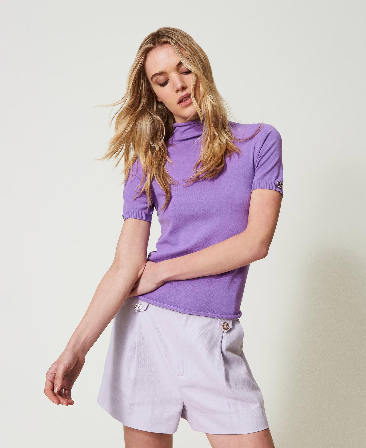 Chemisier Femme Duluth 1X, Violet, Manches Bonnet, Coton Mélangé, Pull Décontracté