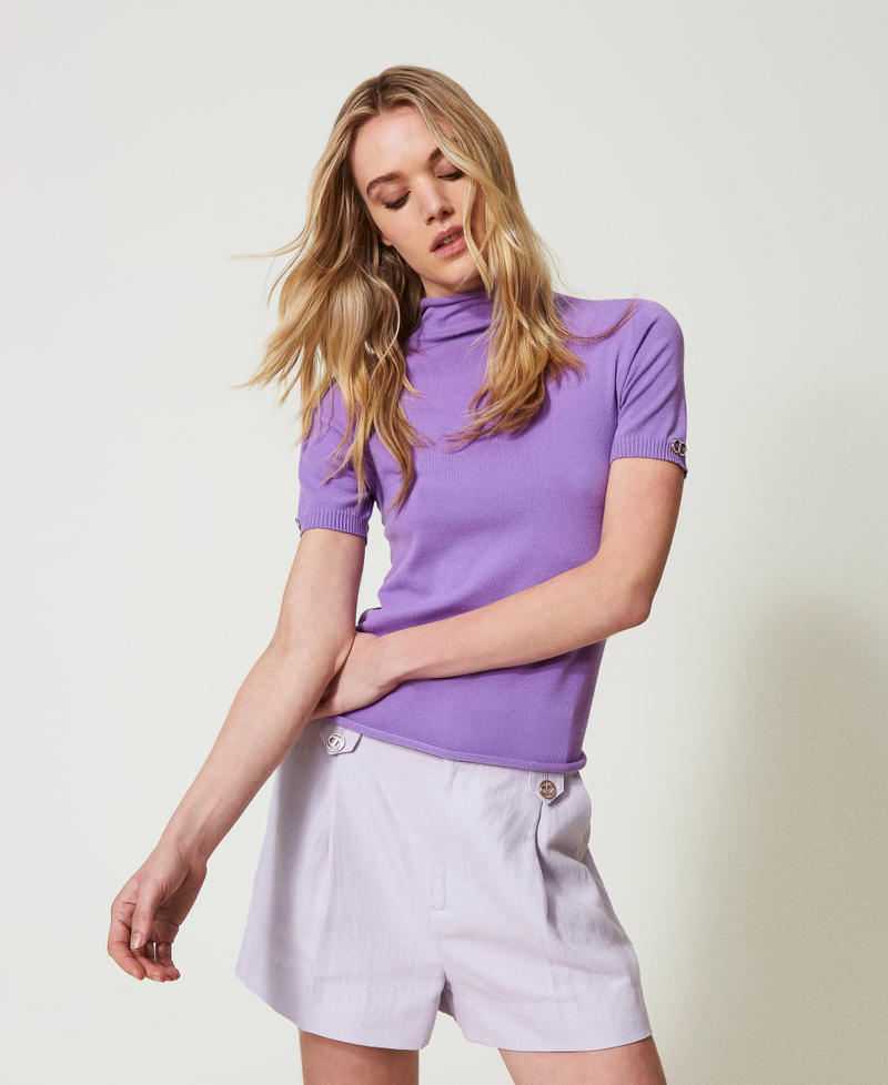 Kurz&auml;rmliger Stehkragenpullover Hyazinthenlila Frau 241TP3510_11296_01