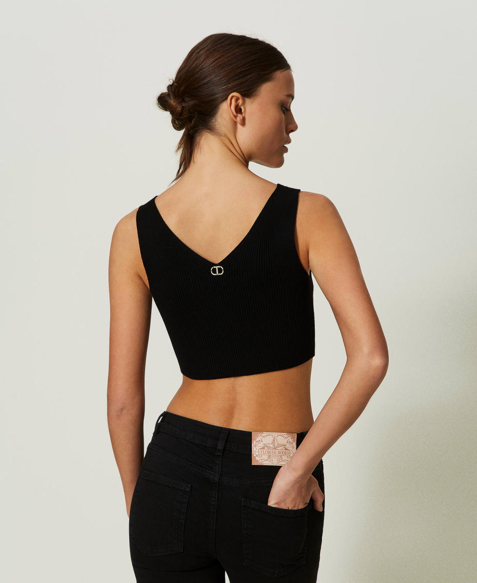 Ribbed cropped top Black Woman 241TP3514-03