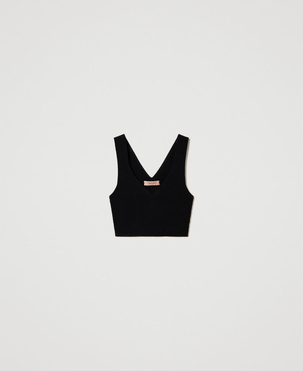 Geripptes Crop-Top Schwarz Frau 241TP3514_00006_S0