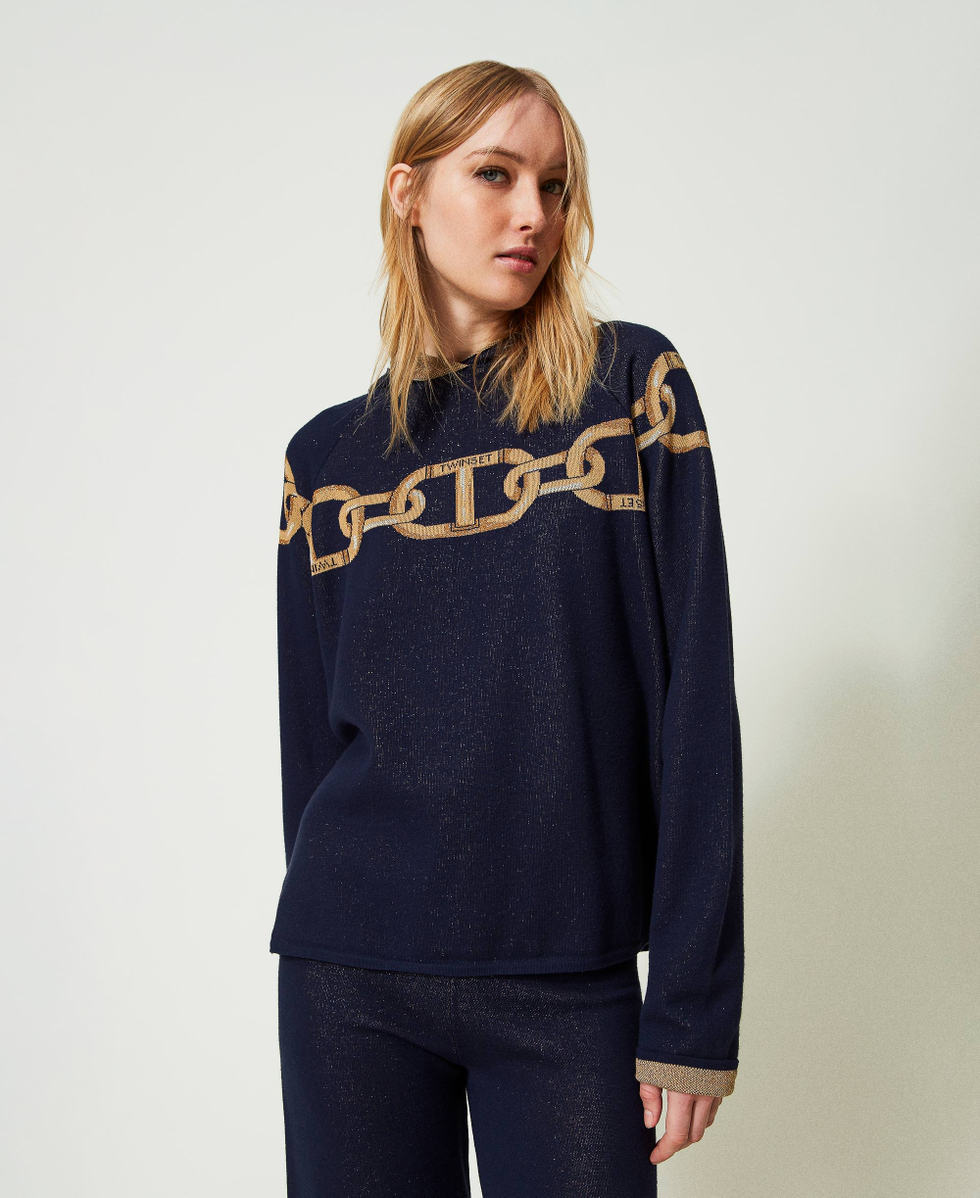 Jacquard maxi jumper with chain Woman Blue TWINSET Milano