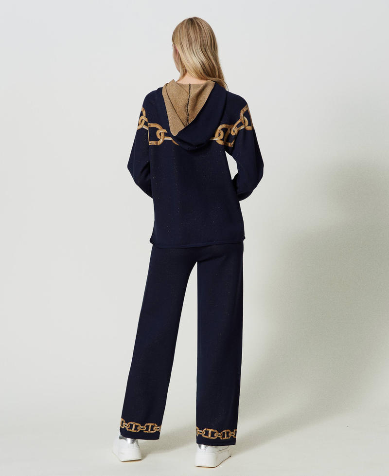 Jacquard knit trousers with chains Mid Blue and Lurex Chains Jacquard Woman 241TP3521-03
