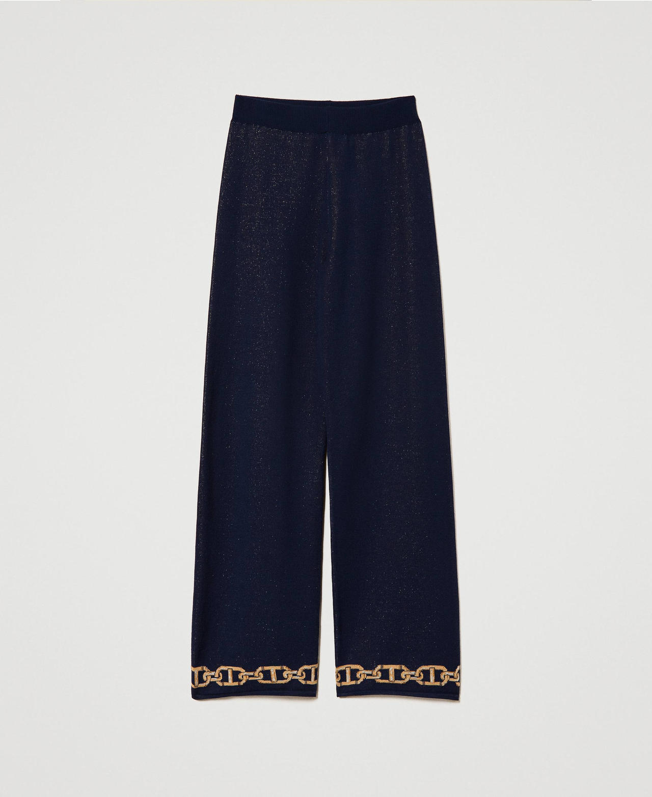 Трикотажные жаккардовые брюки с цепочками Жаккард Цепи Средний Синий И Люрекс женщина 241TP3521-0S