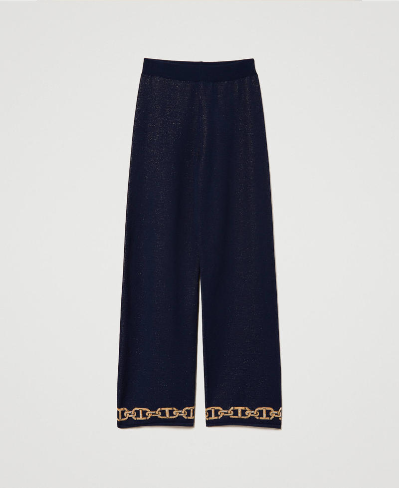 Jacquard knit trousers with chains Mid Blue and Lurex Chains Jacquard Woman 241TP3521-0S