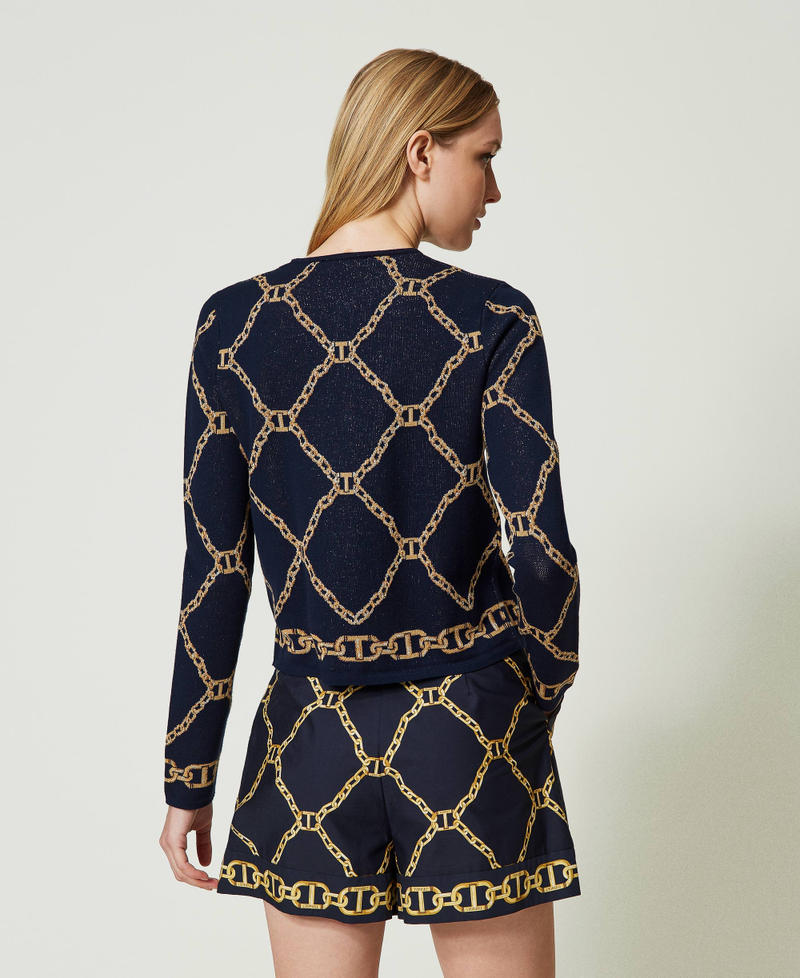 Jacquard knit jacket with fringes
