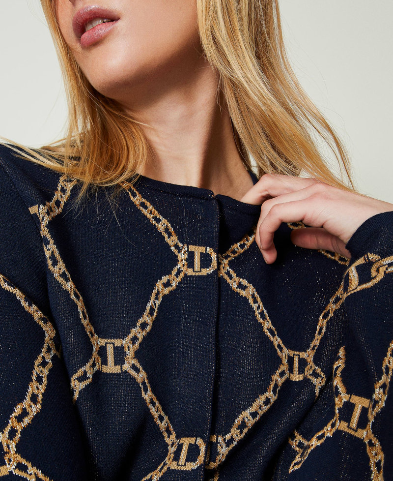 Jacquard knit jacket with fringes