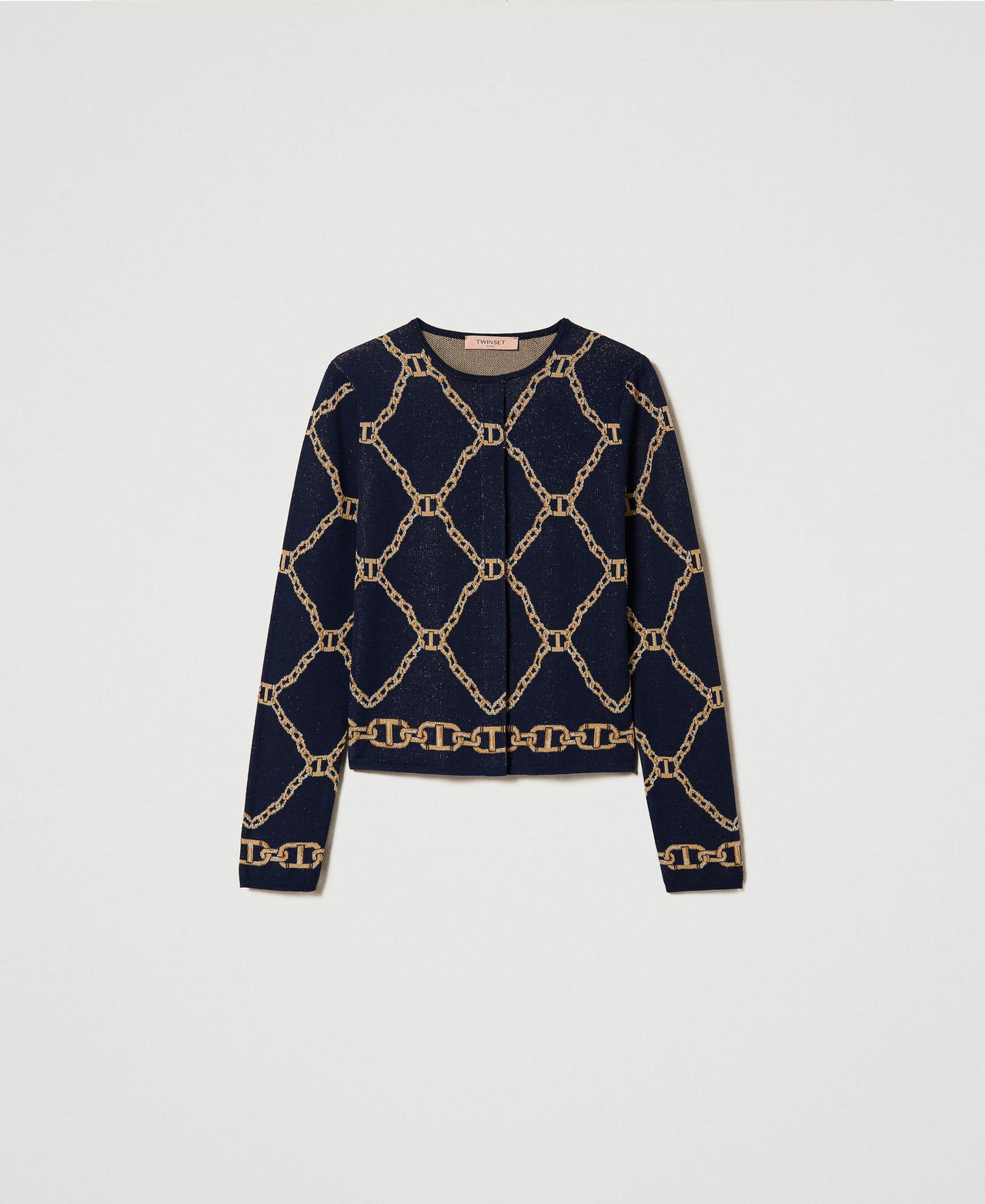 Jacquard knit jacket with fringes