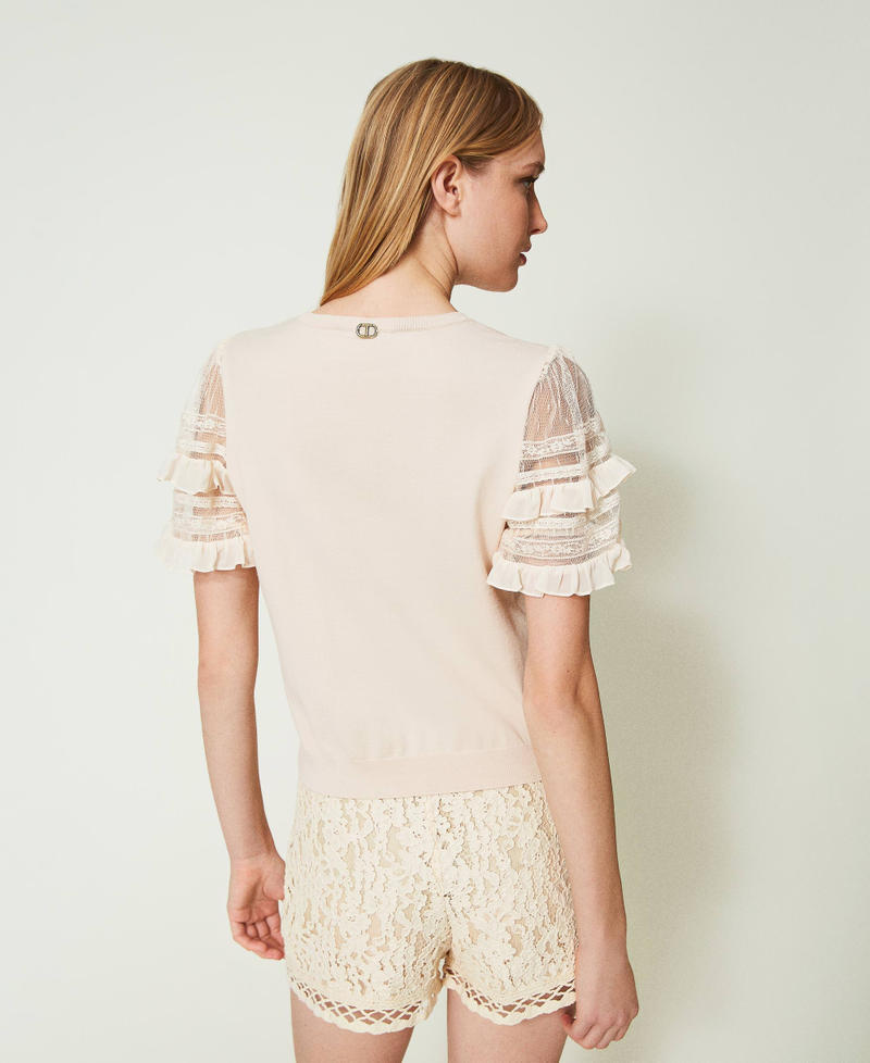 Jumper with tulle and lace sleeves Ivory Woman 241TP3531-04