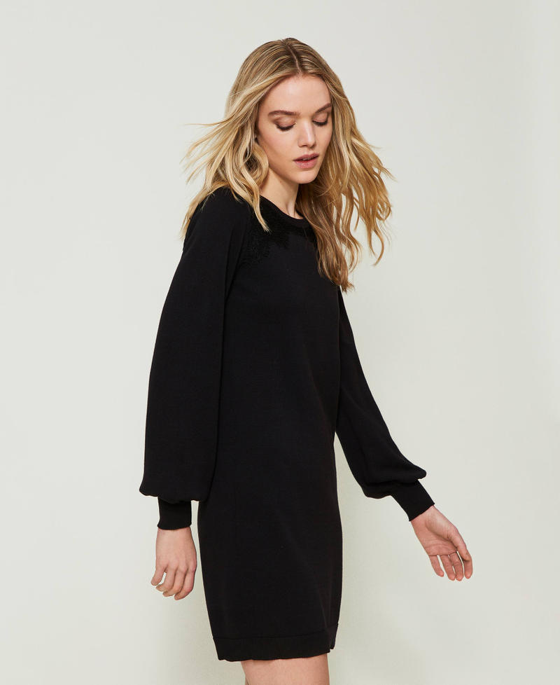 Robe courte en maille avec dentelle Femme, Noir | TWINSET Milano