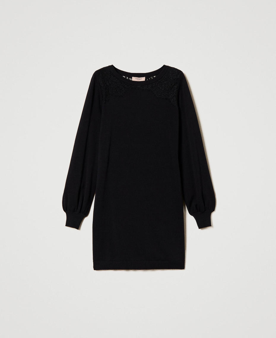 Robe courte en maille avec dentelle Noir Femme 241TP3541_00006_S0