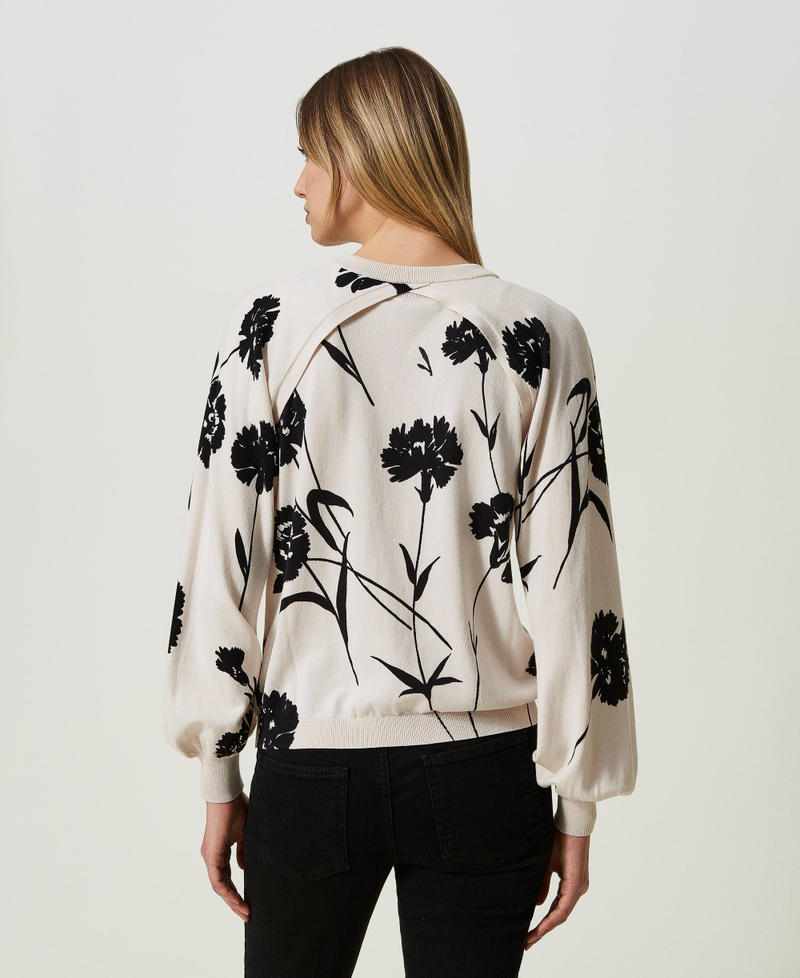 Printed knit shrug and top Black / Snow Carnation Print Woman 241TP3550-03