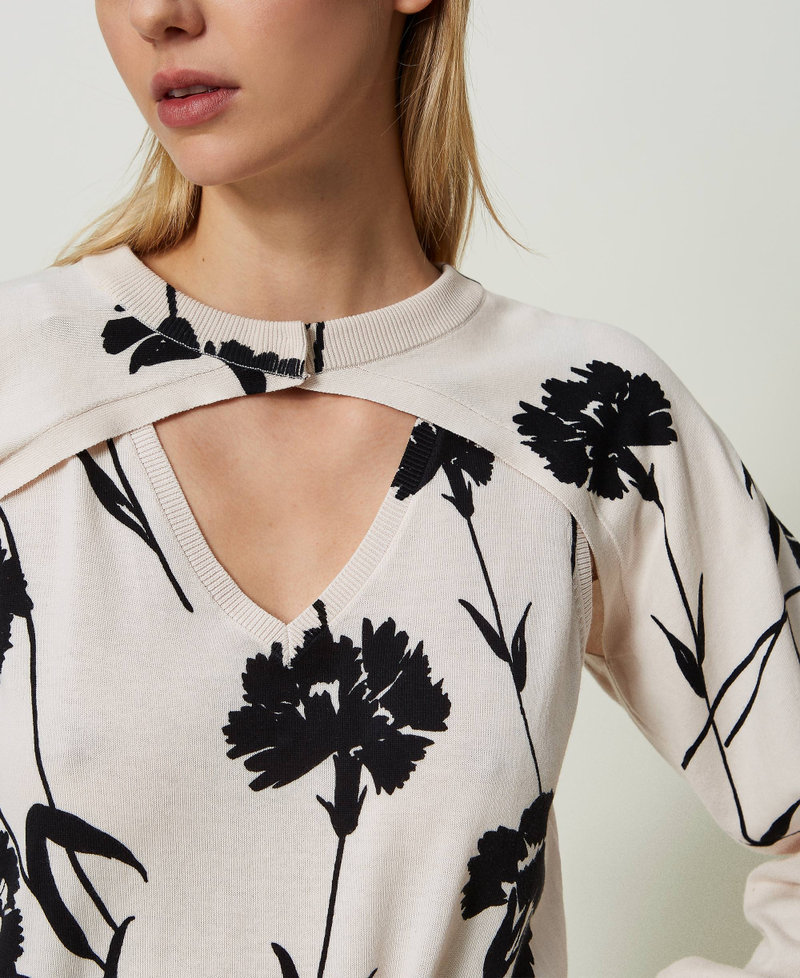 Printed knit shrug and top Black / Snow Carnation Print Woman 241TP3550-04