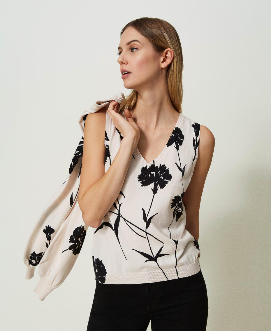Coprispalle e top in maglia stampata Stampa Garofano Nero / Neve Donna 241TP3550_11349_05