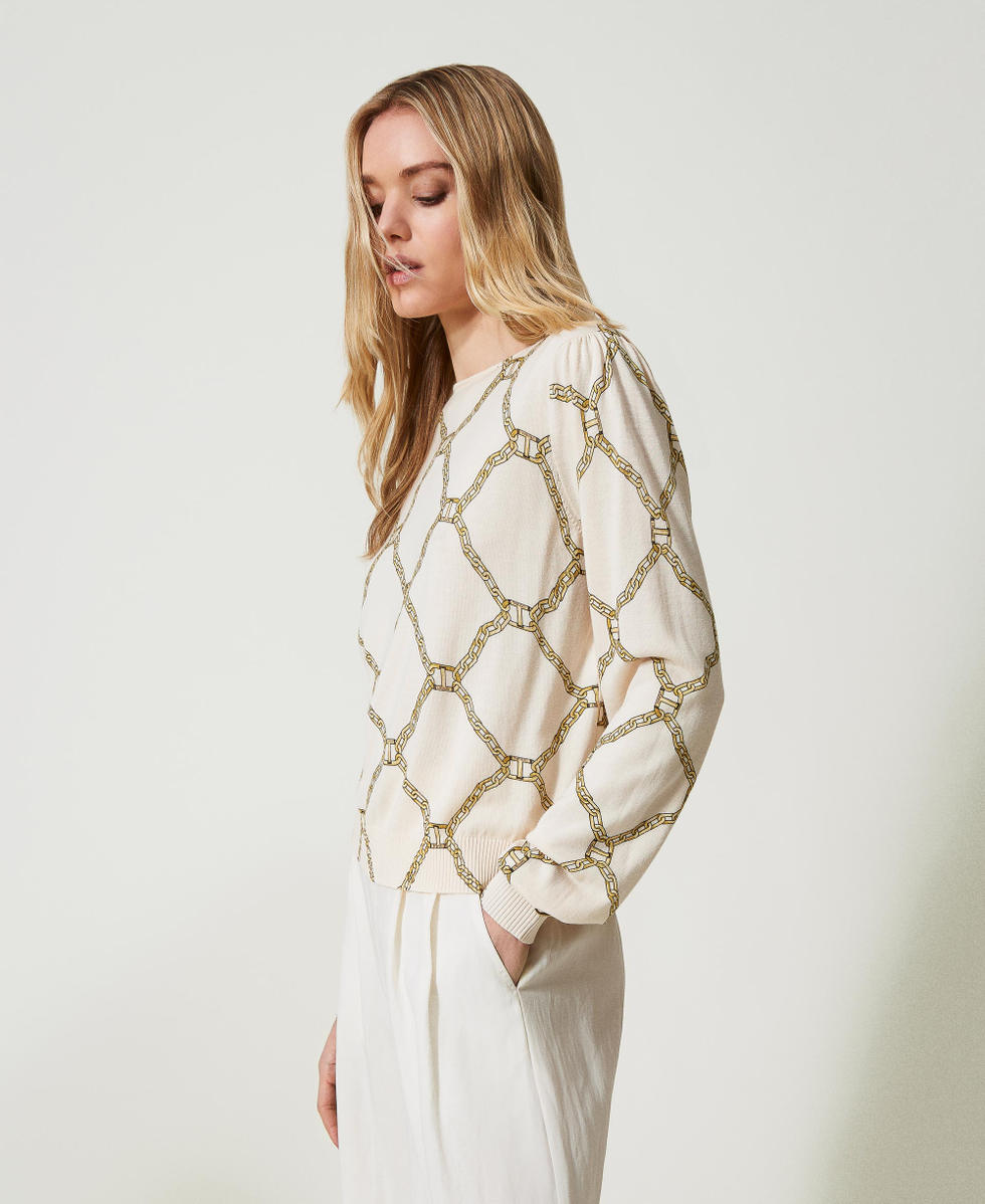 Maglia con stampa catene Stampa Oval T Chains Neve Donna 241TP3551_11530_02