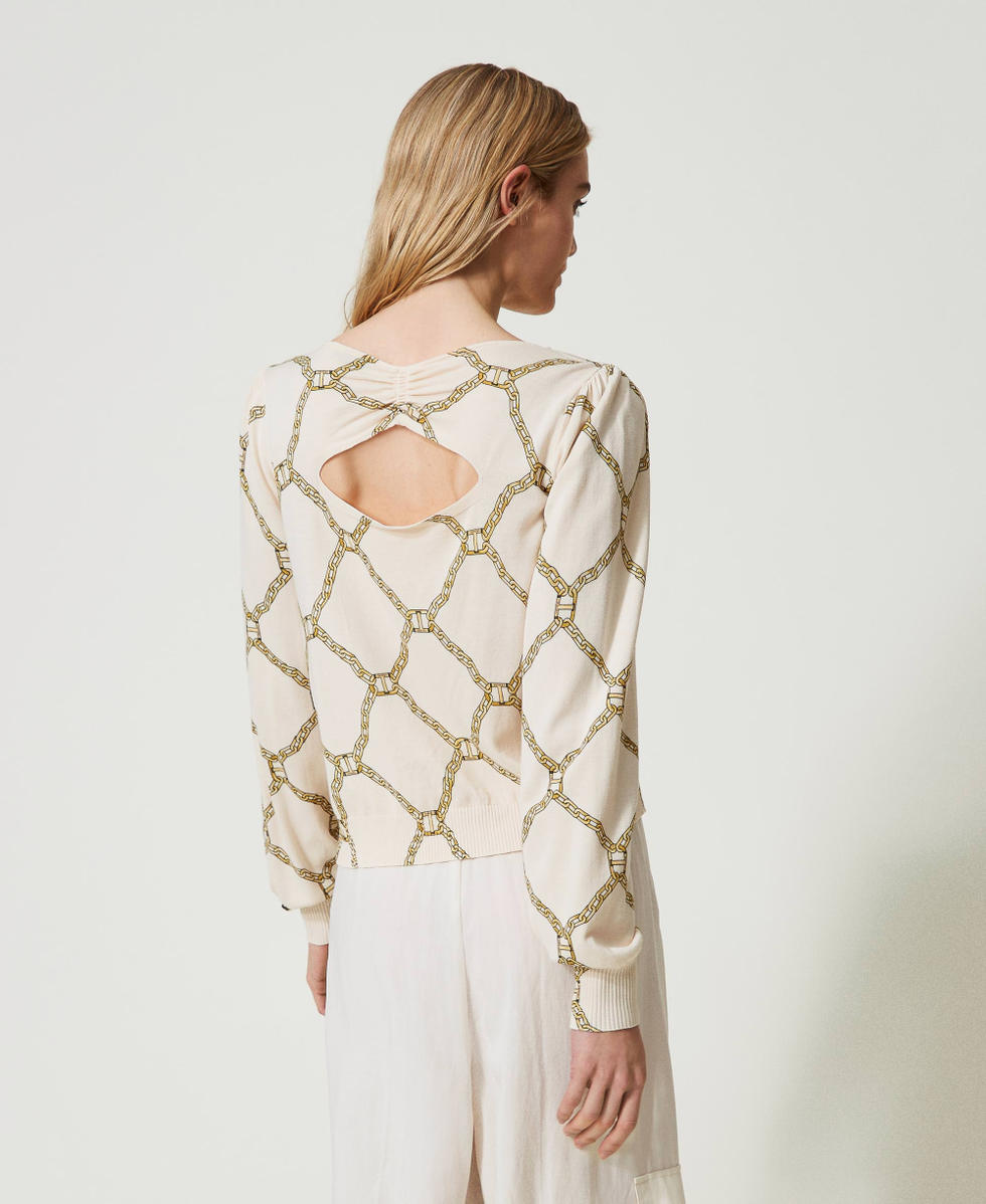 Maglia con stampa catene Stampa Oval T Chains Neve Donna 241TP3551_11530_03