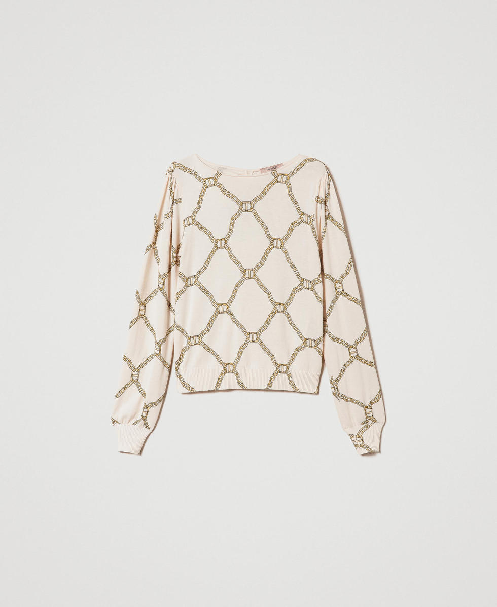 Maglia con stampa catene Stampa Oval T Chains Neve Donna 241TP3551_11530_S0