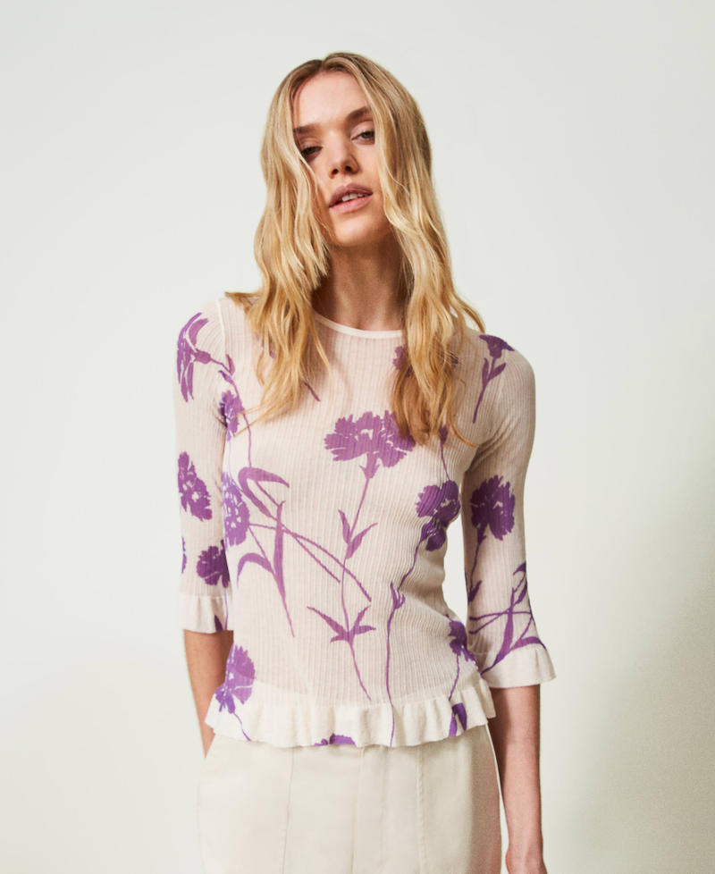 Fitted jumper with floral print Wisteria / Snow Carnation Print Woman 241TP3591-01