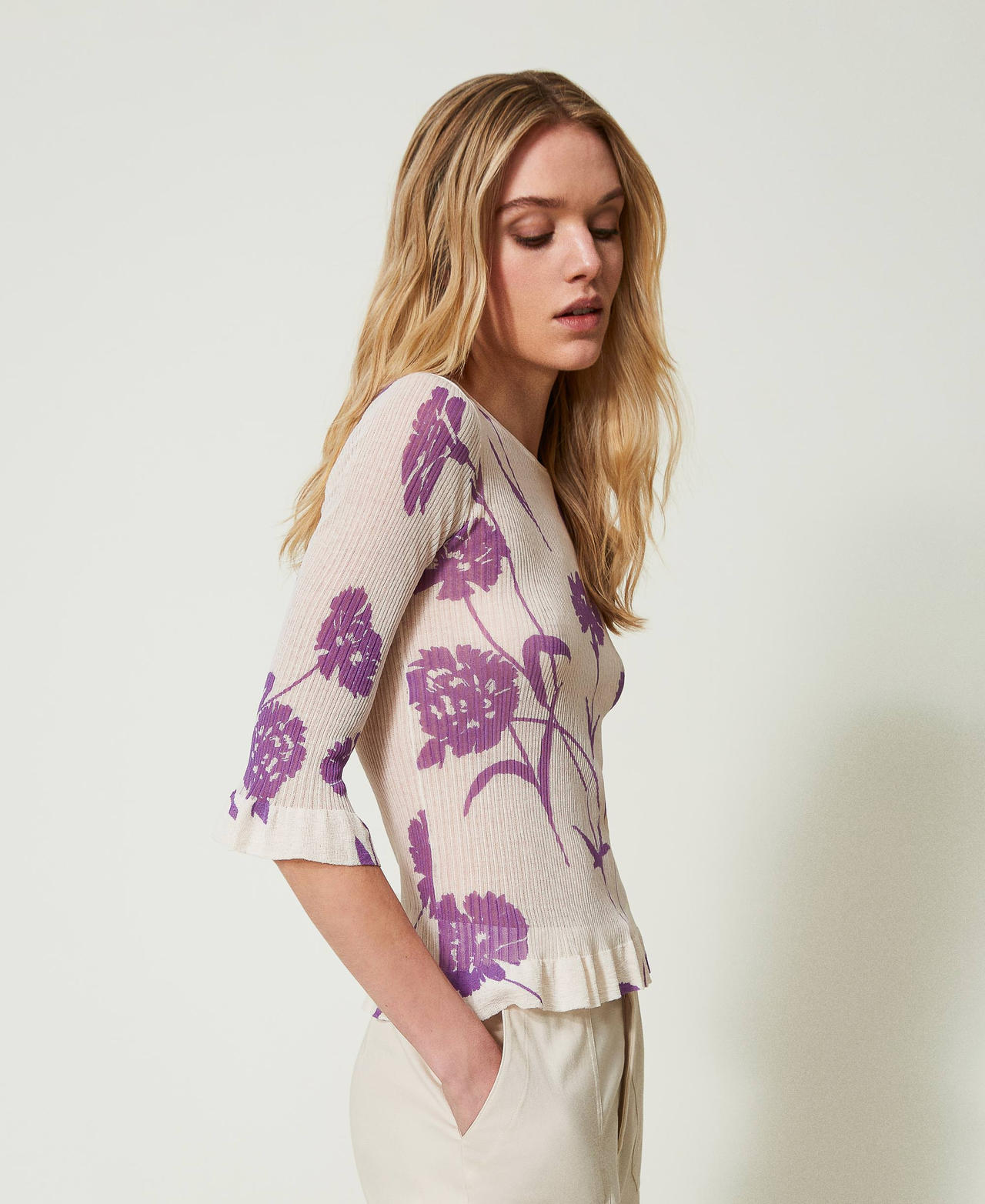 Maglia fitted stampata a fiori