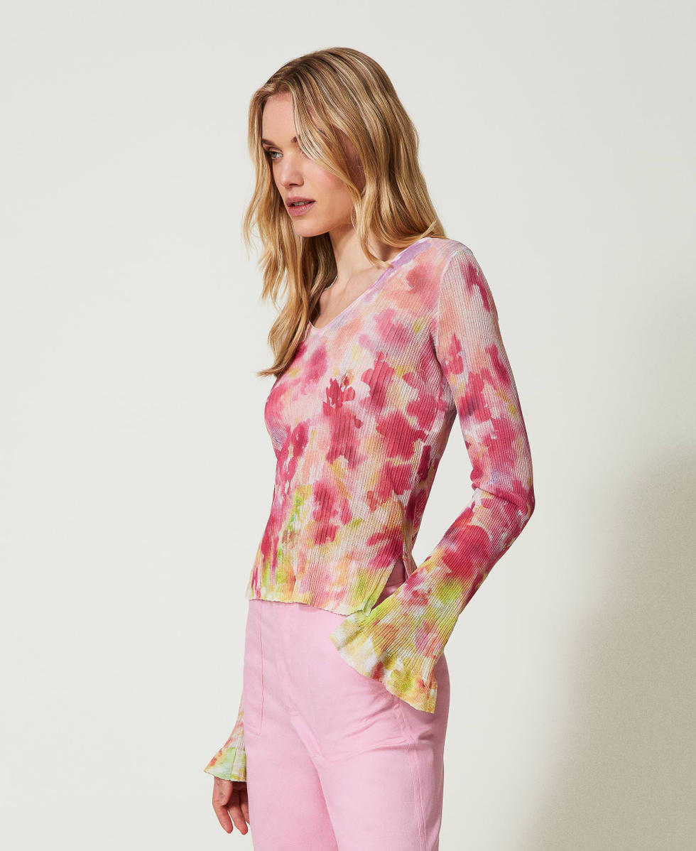 Pull ajust&eacute; avec imprim&eacute; floral d&eacute;grad&eacute; Imprim&eacute; Fleur D&eacute;grad&eacute; Multicolore Femme 241TP3592_11348_02