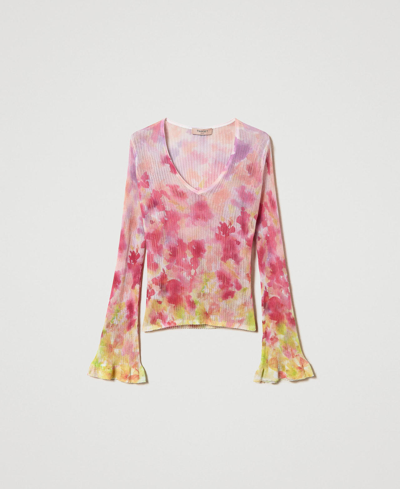 Camisa ceñida con estampado floral sombreado Estampado Flor Matizada Multicolor Mujer 241TP3592-0S