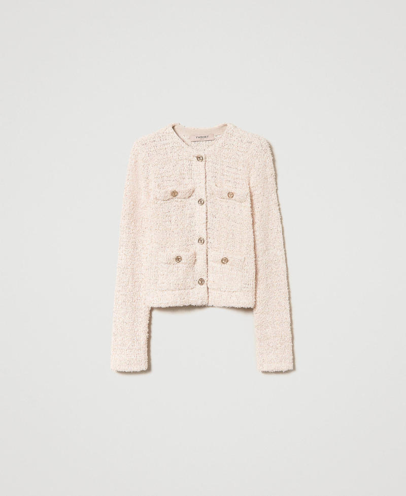 Bouclé knit jacket with Oval T buttons Cupcake Pink Bouclé’ Jacquard Woman 241TP3601-01