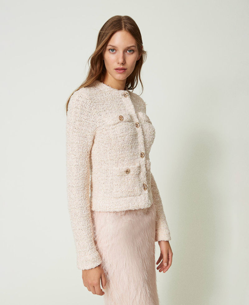Bouclé knit jacket with Oval T buttons Cupcake Pink Bouclé’ Jacquard Woman 241TP3601-03