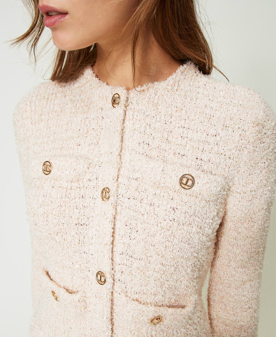 Bouclé knit jacket with Oval T buttons Cupcake Pink Bouclé’ Jacquard Woman 241TP3601-05