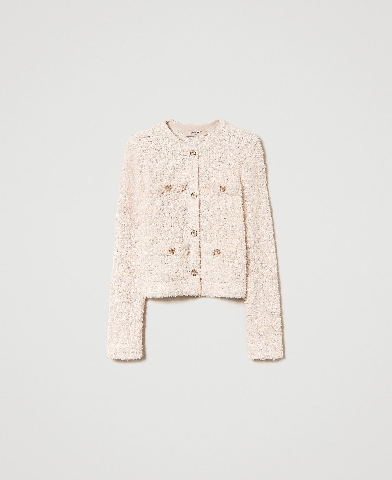 Bouclé knit jacket with Oval T buttons