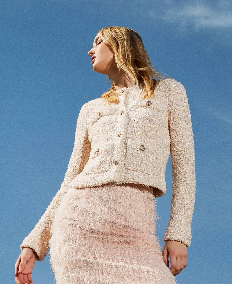Bouclé knit jacket with Oval T buttons Cupcake Pink Bouclé’ Jacquard Woman 241TP3601-0S