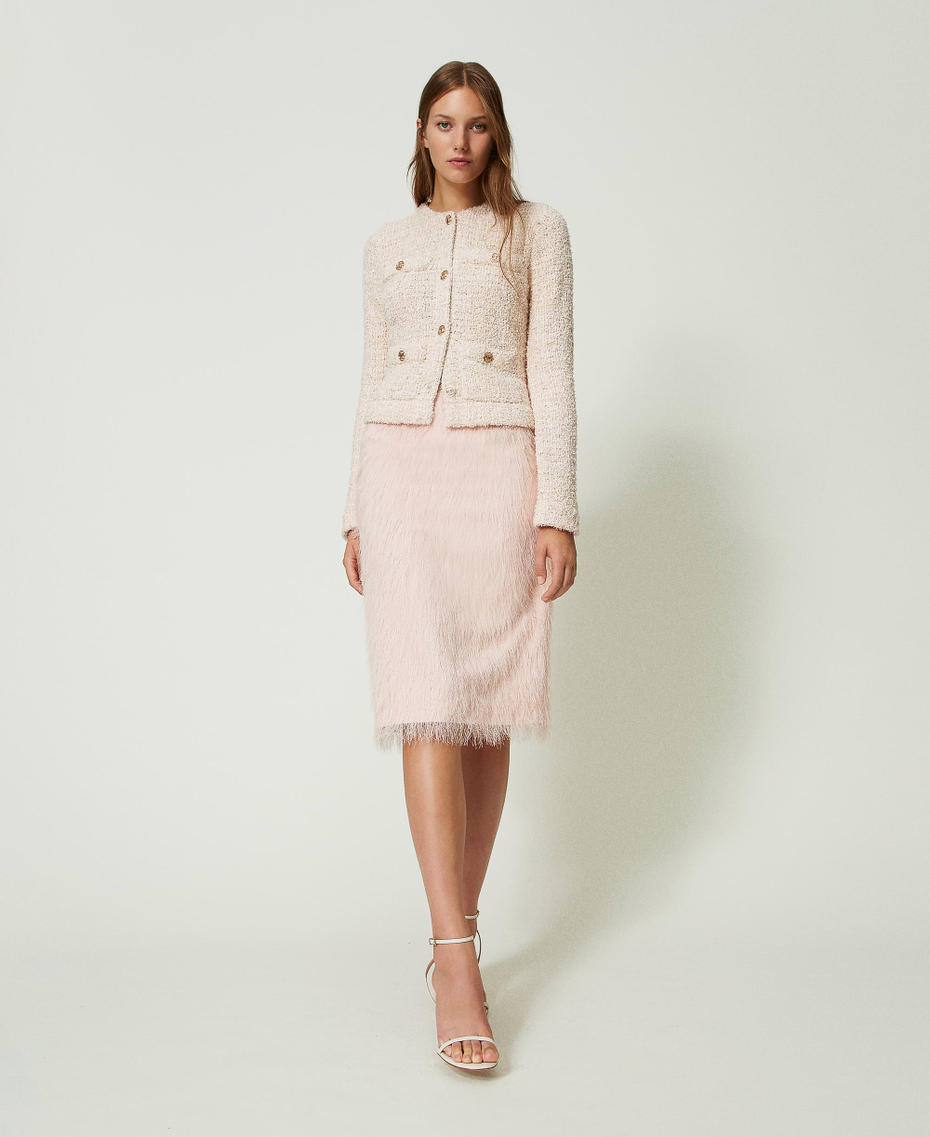 Bouclé knit jacket with Oval T buttons Cupcake Pink Bouclé’ Jacquard Woman 241TP3601-0T