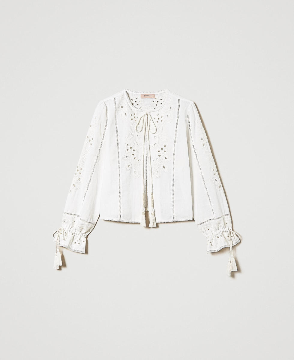 Blouson en mousseline avec broderies Blanc Femme 241TT2010_00001_S0