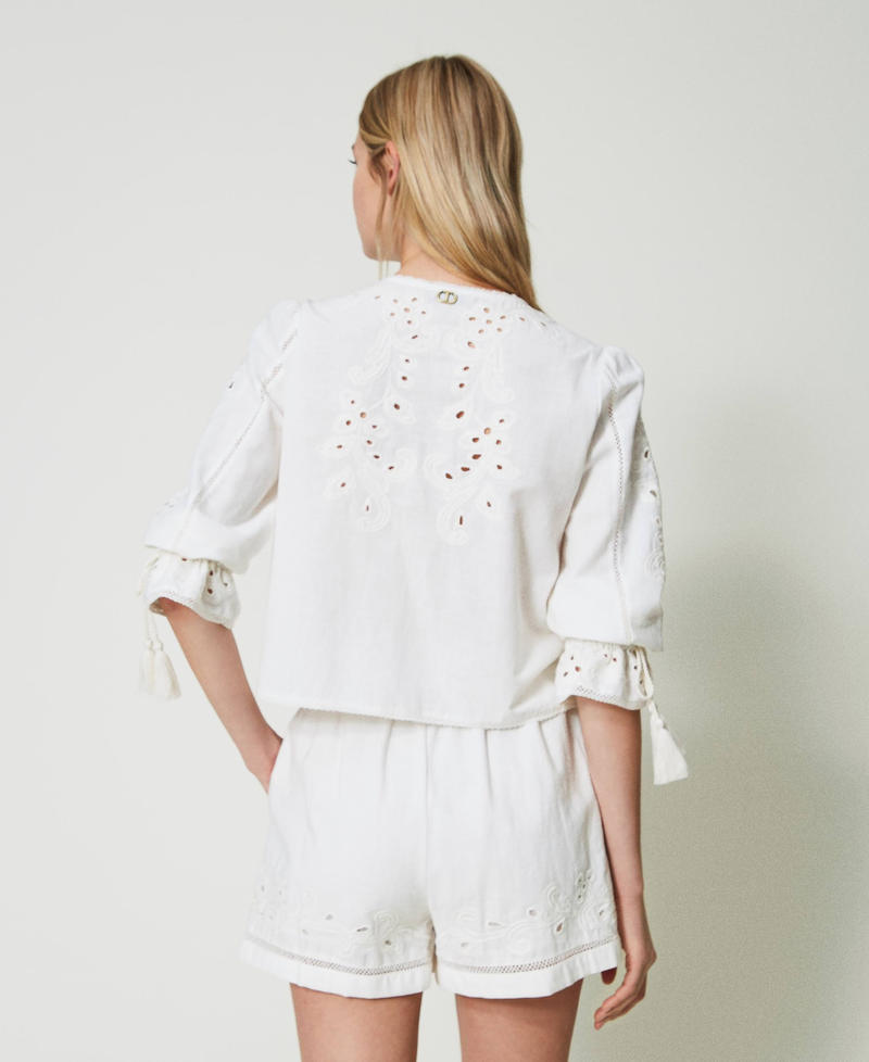 Muslin shorts with embroideries White Woman 241TT2011-03