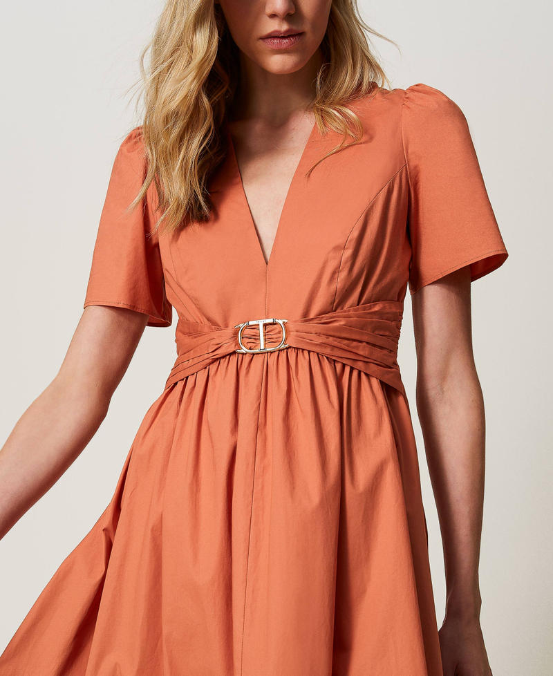 Midi poplin dress with Oval T "Canyon Sunset" Orange Woman 241TT2020-04