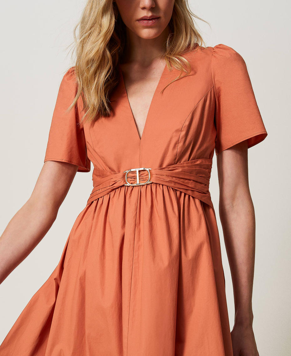 Midi poplin dress with Oval T