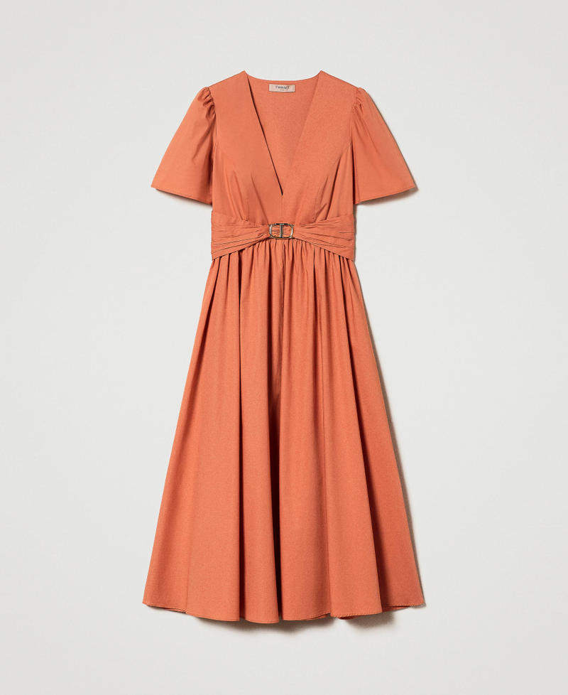 Midi poplin dress with Oval T "Canyon Sunset" Orange Woman 241TT2020-0S