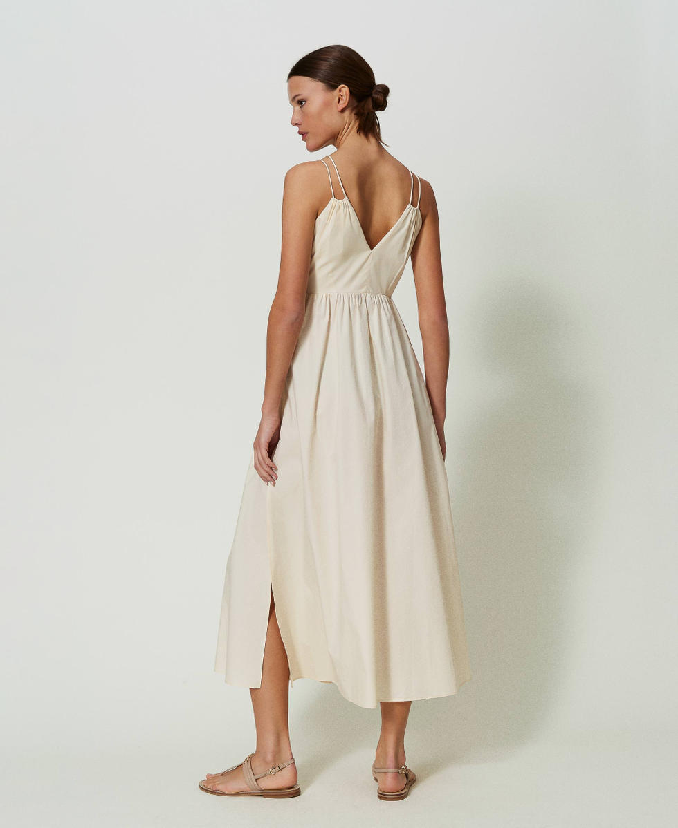 Maxikleid aus Popeline mit Oval T und Schn&uuml;ren