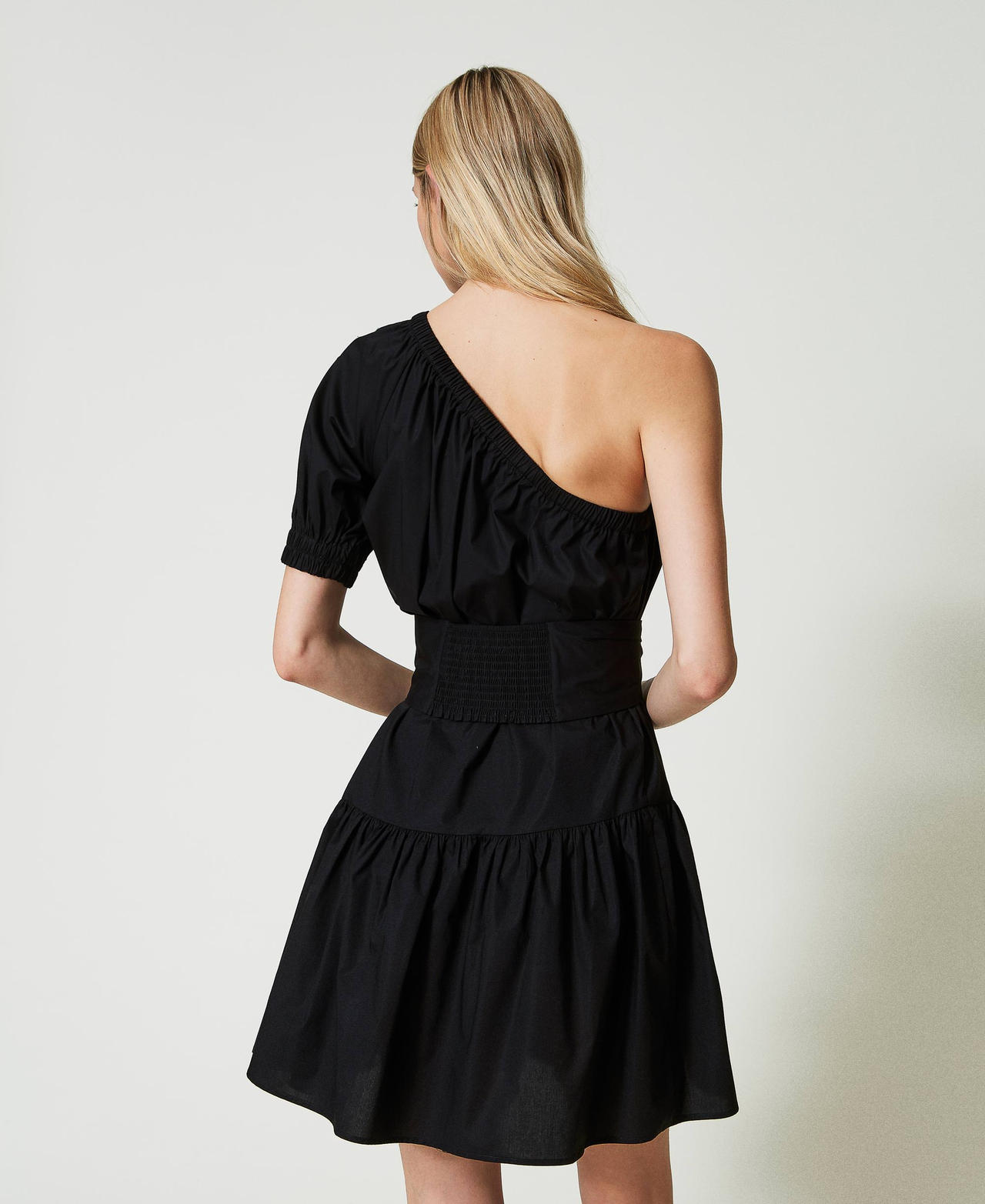 Abito corto monospalla in popeline con Oval T Donna Nero TWINSET Milano