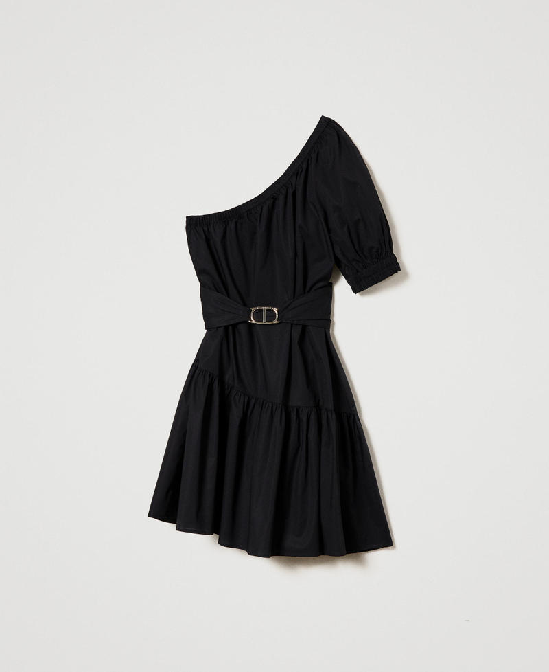 Short one-shoulder poplin dress with Oval T Black Woman 241TT2022-0S